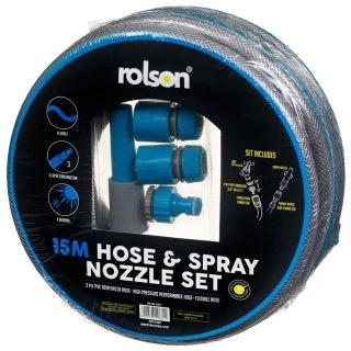 Rolson 15m Hose & Spray Nozzle Set 4pk 1 Rolson 15m Hose & Spray Nozzle Set 4pk