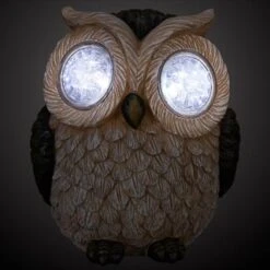 B&M Solar Resin Owl With Crystal Eyes - Brown -Garden Supply Store 342059 crystal eyes owl brown copy