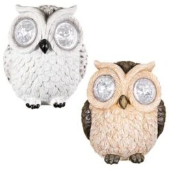 B&M Solar Resin Owl With Crystal Eyes - Brown -Garden Supply Store 342059 crystal eyes owl group