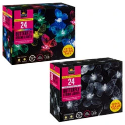 B&M 24 Solar LED Butterfly String Lights - White -Garden Supply Store 353457 24 string lights butterfly group