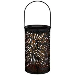 Tropical Cutout Solar Lantern - Black