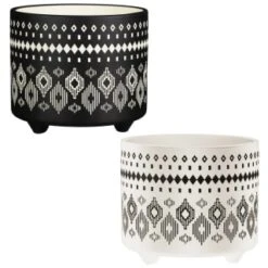 B&M Urban Eden Embossed Footed Planters 3pk - Black -Garden Supply Store 366531 3pk urban eden plant pot on tripod stand group