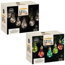 Solar Powered 12 Clear Light Bulb String LED Lights - Warm White -Garden Supply Store 379260 379261 12 solar powered light bulb string lights group