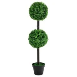 Solar Powered Two Ball Topiary Tree - White LED 93cm