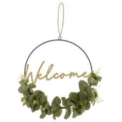 B&M Botanical Garden Hanging Hoop With Slogan -Garden Supply Store 379615 botanical garden metal hoop with gold wording and leaves welcome