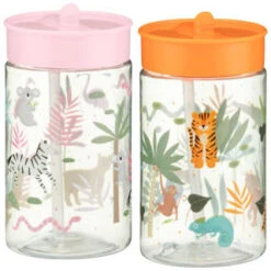 B&M Little Safari Kids Cup With Straw Lid - Orange -Garden Supply Store 381253 381254 kids print cup lid and straw group1 1
