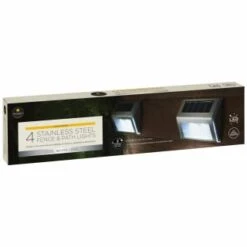 Solar Powered Stainless Steel Fence Lights 4pk -Garden Supply Store 382952 4pk mason and jones stainless steel fence and path lights 2