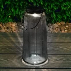Garden Supply Store -Garden Supply Store 393033 solar powered ribbed tinted glass lantern