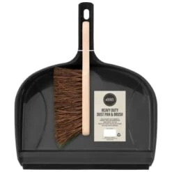 Heavy Duty Dustpan & Bassine Brush Set - Black