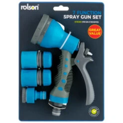 B&M Rolson 7 Function Spray Gun Set -Garden Supply Store 393301 rolson 7 dial spray gun and fittings