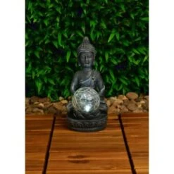 B&M Assorted Sitting Solar Buddha Garden Ornament -Garden Supply Store 393441 sitting buddha garden ornament with solar crackle ball 2