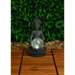 B&M Assorted Sitting Solar Buddha Garden Ornament -Garden Supply Store 393441 sitting buddha garden ornament with solar crackle ball