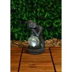 B&M Assorted Sitting Solar Buddha Garden Ornament -Garden Supply Store 393441 sitting buddha garden ornament with solar crackle ball 3