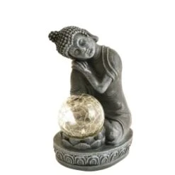 B&M Assorted Sitting Solar Buddha Garden Ornament -Garden Supply Store 393441 sitting buddha garden ornament with solar crackle ball 4
