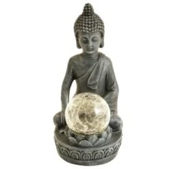 B&M Assorted Sitting Solar Buddha Garden Ornament -Garden Supply Store 393441 sitting buddha garden ornament with solar crackle ball 5