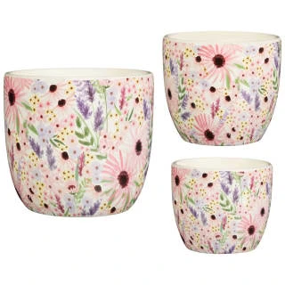 B&M Boho Garden Ceramic Plant Pots 3pk - Flowers 1 B&M Boho Garden Ceramic Plant Pots 3pk - Flowers