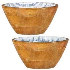 B&M Ocean Air Wooden Bowl - Stripes -Garden Supply Store 394287 ocean wooden bowl main