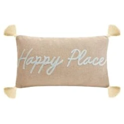 B&M Happy Place Embroidered Cushion